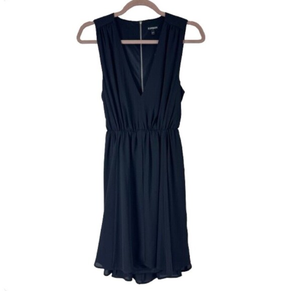 Express Black Sleeveless V Neck Open Back Dress Size 6 Lined - Picture 1 of 11